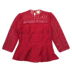 NWT Anthropologie Moulinette Soeurs Lace Peplum Top in Red 8 $128 - $51.48