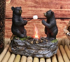 Rustic Forest Father Son Black Bears Making Smores Bonfire Night Light Figurine - £32.04 GBP