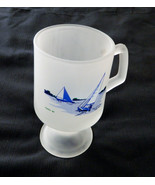 Tiara &#39;86 Indiana Glass Footed Frosted Coffee Mug Sail Boats depicted La... - $9.89