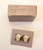 Avon City Sleek Ivoryessence Pierced Earrings 3/4&quot; diameter Art Deco Stud Posts - £12.65 GBP