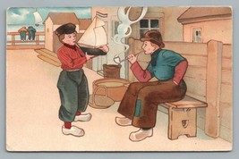 Vintage 1906 Postcard Dutch Boat Boy and Pipe Man - $3.75