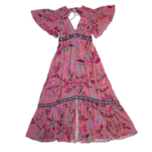 NWT by Anthropologie Ruffled Embroidered Maxi in Pink Floral V-neck Dress S - £77.85 GBP