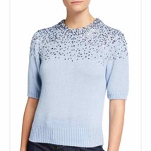CINQ A SEPT Lisa Sequin Puff Short Sleeve Blue SZ Medium Sweater Knit Pullover - £113.69 GBP