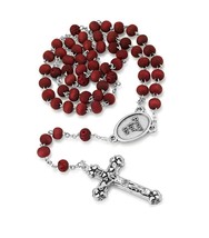 Rose Scented Wood Round Bead Necklace Rosary, Sacred Heart - £58.05 GBP