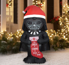 Gemmy 5&#39; Star Wars Darth Vader Wearing Santa Hat Holding Stocking Inflatable - £50.80 GBP