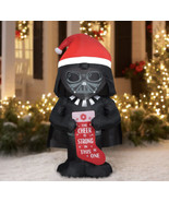 Gemmy 5&#39; Star Wars Darth Vader Wearing Santa Hat Holding Stocking Inflat... - £51.09 GBP