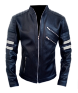 Men's Leather Jacket Faux Handmade Model Ivory line - $299.00