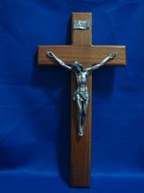 12&quot; Wall  Crucifix-  Pewter Corpus- Walnut Finish by Jeweled Cross  - $24.99