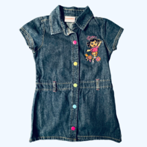 Dora The Explorer Nickelodeon Girls Denim Shirt Dress Blue Snap Embroide... - $11.39