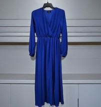 LULUS Size L Royal Blue Wondrous Water Lilies Long Sleeve Maxi Dress - £23.29 GBP