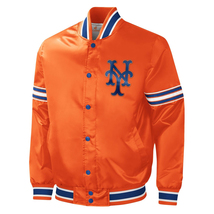 MLB New York Mets Vintage 80&#39;s Orange Satin Letterman Varsity Baseball Jacket - £112.81 GBP