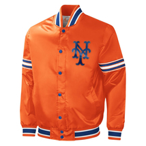 MLB New York Mets Vintage 80&#39;s Orange Satin Letterman Varsity Baseball Jacket - £109.17 GBP