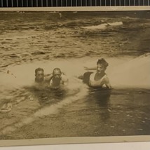 3 Men Playing In Ocean Swimsuits beach Found Black and White Photo Men RPPC - £6.32 GBP