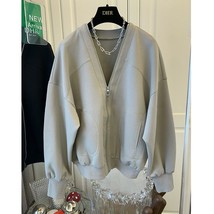 OCEANLOVE Zip Up Hoodie Solid V Neck Korean Fashion Loose Preppy Style Sweatshir - £110.86 GBP
