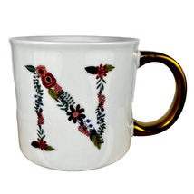 OpalHouse &quot;N&quot; Floral Initial Monogram Porcelain Coffee Mug Gold Handle - £19.14 GBP
