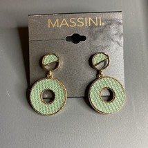 Massini  Faux Leather Round Green/Gold earrings Pierced - £6.04 GBP