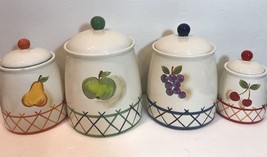 Tabletops Gallery 3- FRUIT LATTICE Canisters Hand-Painted Ceramic Kitchen Jars - £87.04 GBP