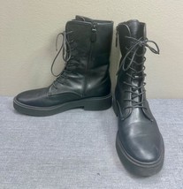 VINCE. Women&#39;s Black Leather Lace-Up Side-Zip Combat Boots Size 10 - £77.84 GBP