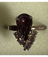 Ring Costume Glass Amethyst Colored glass Pear Shaped Adjustable to Size 8 - £11.94 GBP