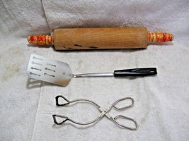 Vintage Collectible Kitchen Utensils-Tongs-Can Opener-Spatula-Spoons-Rolling Pin - £13.54 GBP+