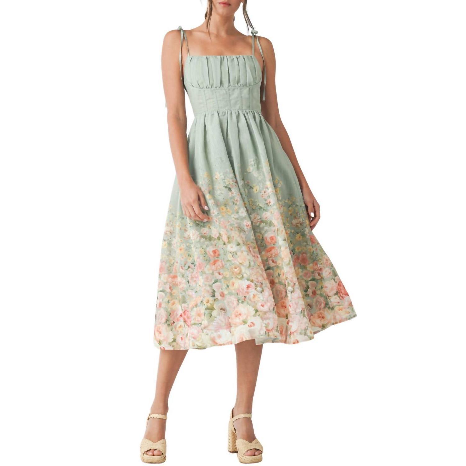 Endless Blu. Floral Print Midi Dress Sage - $68.00