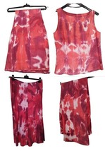 Donna Gonna Pantalone Casacca Lino Estate Tie Die Rosso Completo Beige Mix Saldi - £48.39 GBP+