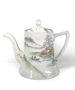 Vintage Teapot Asian Japan Fishing Boat Landscape Ocean Mt Fuji Ceramic ... - £45.39 GBP