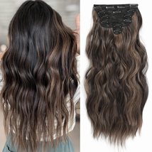 Clip in Hair Extensions for Women, 6PCS Clip Ins Long Wavy Curly Dark Brown Hair - £26.28 GBP