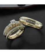 2 KT Rotondo Diamanti Finti Sposa Matrimonio Trio Set Anello 14k Giallo ... - €166,76 EUR