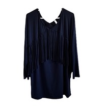 Love In Women&#39;s Long Sleeve V-Neck Fringe Shirt in Navy Blue Size Large - £11.93 GBP