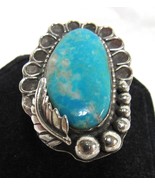 Vintage Navajo Pearls 1.5&quot; Sterling Silver Turquoise Sz 6.75 Gorgeous Ri... - $247.49