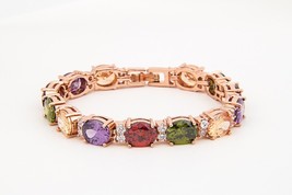 Rose Gold Color Luxury Multicolor CZ Stones Cluster Women Bracelet Jewelry Weddi - £15.64 GBP