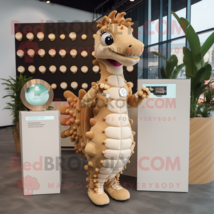 Beige Sea Horse mascot costume character dressed with a Bodysuit and Coin purses - £1,047.59 GBP