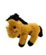 RARE Vintage Gund 6&quot; Plush Horse Pony Black Brown Fur Stuffed Animal - £10.42 GBP