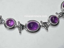 Cabochon Amethyst Bracelet in Sterling Silver, Purple Cabochon Bracelet, Natural - £150.60 GBP