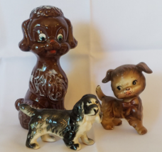 50s Dog Figurine Lot 3 Anthropomorphic Poodle Brown Black Kitsch Ceramic Japan - £30.82 GBP