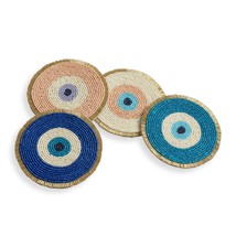 Beaded Coasters For Drinks Set Of 4 Or Coffee Table, 4&quot; Round Decorative Bar Coa - £26.50 GBP
