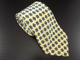 Mens Belaro 100% Silk Necktie Yellow w/ Blue Squares - £6.18 GBP