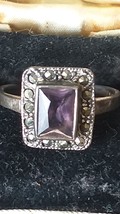 Antique Vintage 1920-s Art Deco 925 Silver Amethyst Ring -  UK Size M, U... - £80.64 GBP