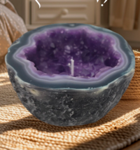 Wax Amethyst Crystal Geode Candle Amethyst &amp; Amber Candle Co. Handmade 4.5&quot; - £23.03 GBP