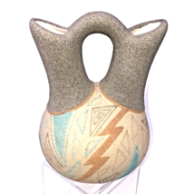 Native American Wedding Vase Double Spout Jug. Sand Cast Abstract 90s Southwest - £32.10 GBP