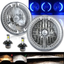 7&quot; Split Blue Halo Ring Angel Eyes 6K 20/40w LED Headlight Light Bulbs Pair - £94.39 GBP
