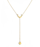 14K 9K Gold Moon and Star Lariat Y Necklace, Dainty Crescent Moon Drop N... - £246.13 GBP+