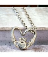 Vintage Sterling Silver Irish Claddagh Pendant Hands Heart Crown - $102.57 CAD