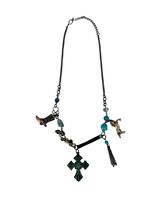 Vintage Charm Necklace Cross Boot Horse Tassel Blue Bead Mixed Metal Sta... - $18.00