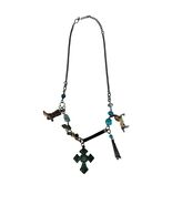 Vintage Charm Necklace Cross Boot Horse Tassel Blue Bead Mixed Metal Sta... - $18.00