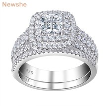 925 Sterling Silver Halo Wedding Ring Set for Women Elegant Jewelry Princess Cro - £57.76 GBP
