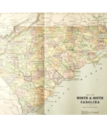 1883 Antique Map North &amp; South Carolina Victorian Political Bi-Fold USA ... - €25,86 EUR