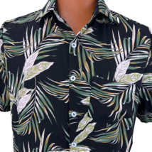 Street Vibes Hawaiian Aloha S Shirt Palm Leaves Floral Tropical Black Green - £31.96 GBP