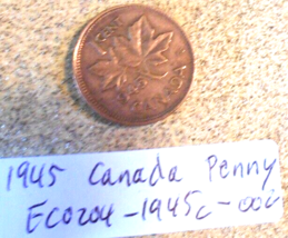 1945 Canada Penny Rim Strike Error; Vintage Old Coin Foreign Money - £3.94 GBP